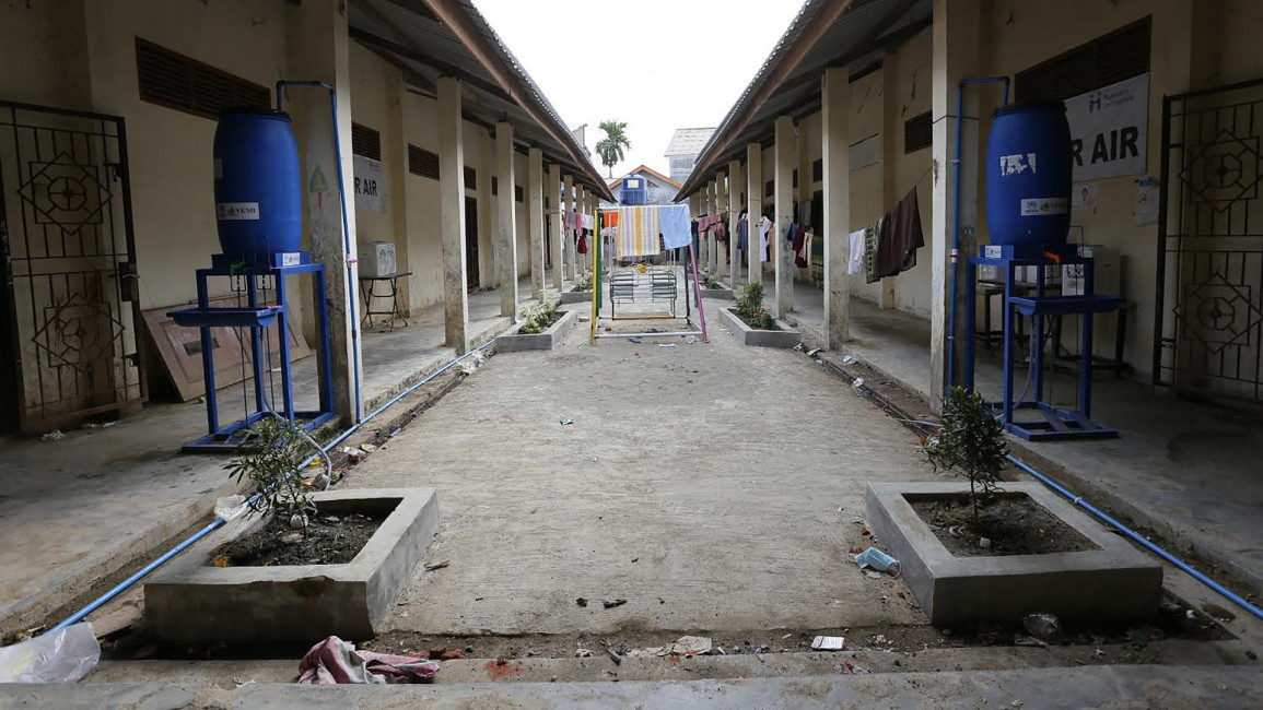 deserted refugee camp is seen in Lhokseumawe, Aceh provinv
