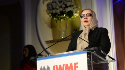 Honoree Najiba Ayubi speaks onstage during the International Women's Media Foundation's 2013 Courage in Journalism Awards at the Beverly Hills Hotel
