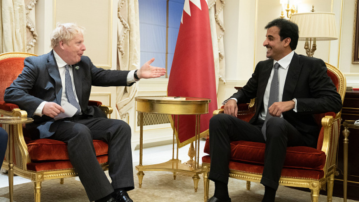 Boris Johnson, the UK premier, and Qatar's Emir Tamim bin Hamad Al Thani