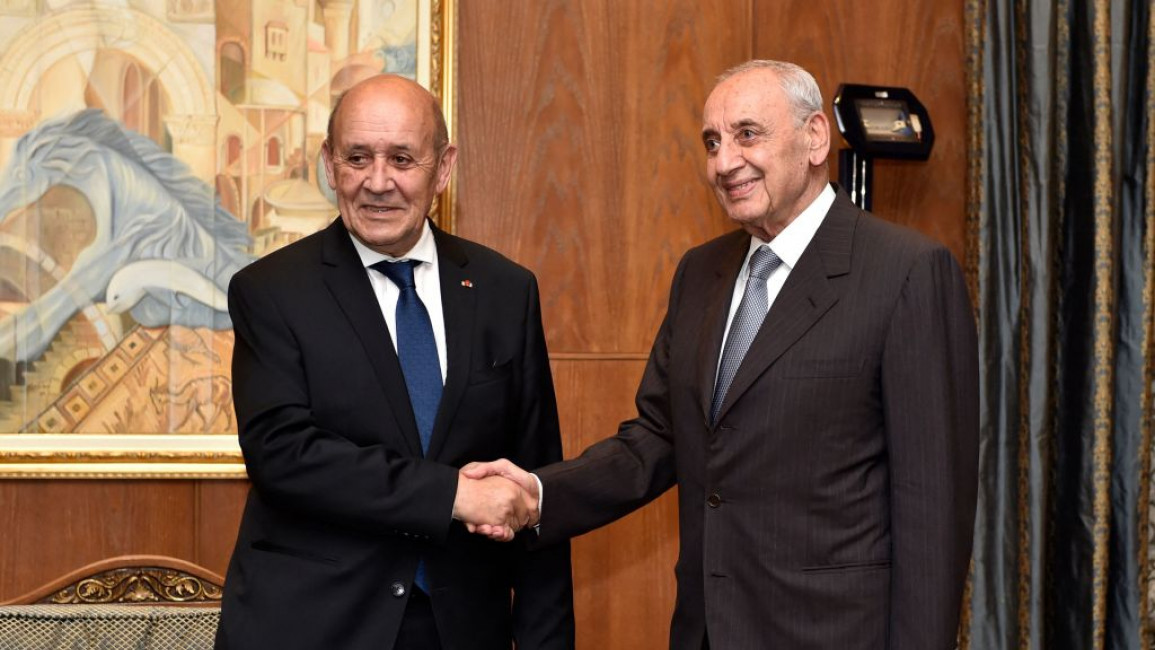 Nabih Berri (right) and Jean-Yves Le Drian (left)