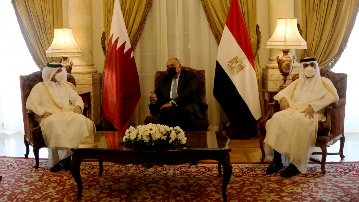 Egyptian FM Sameh Shoukry met with Qatar's Deputy Prime Minister and Minister of Foreign Affairs Mohammed bin Abdulrahman bin Jassim Al-Thani in Cairo