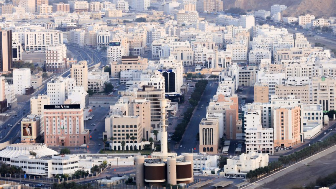 An aerial view shows the Central Business District (Ruwi) in the Omani capital Muscat on 9 April 2021. (Photo by Haitham AL-SHUKAIRI / AFP) (Photo by HAITHAM AL-SHUKAIRI/AFP via Getty Images)