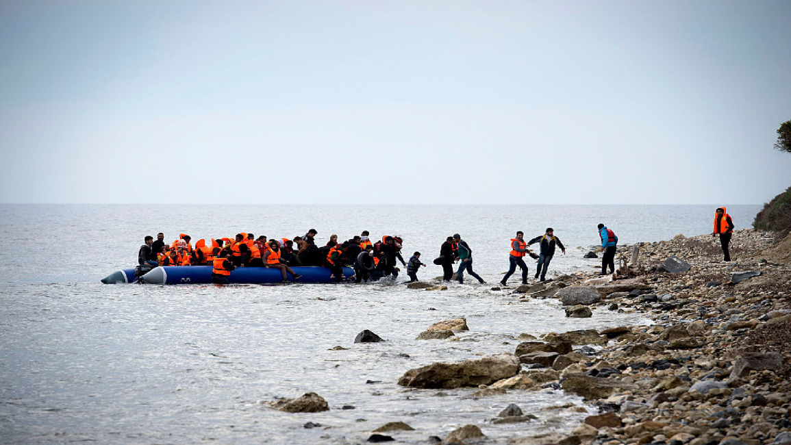 Migrants arrive by boat to Lesbos island, Greece