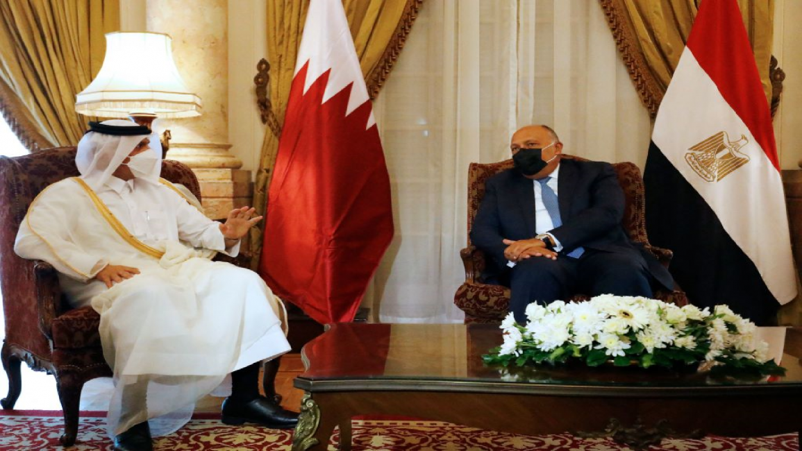 Qatar emir (L) and Egypt FM (R)