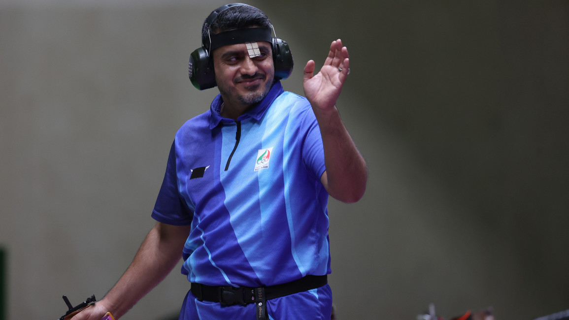 Gold Medalist Javad Foroughi of Team Iran during the 10m Air Pistol Men's event on day one [Getty]
