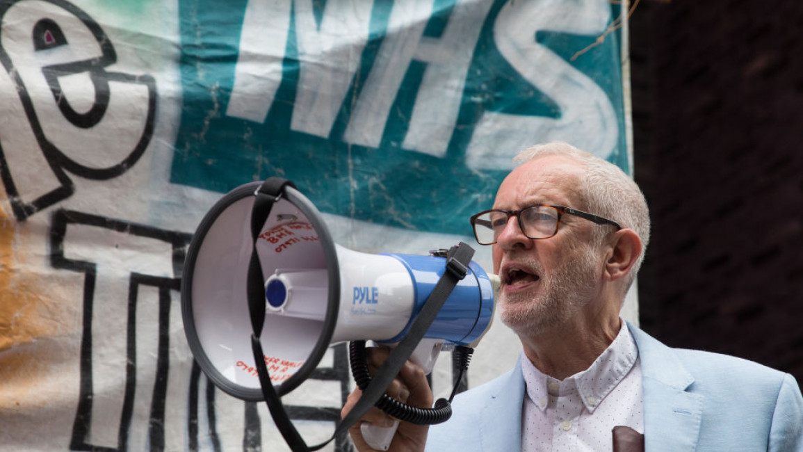 Former Labour Party leader Jeremy Corbyn addresses health workers and supporters at a rally organised by Doctors in Unite outside the Department of Health and Social Care on 5th July 2021 in London, United Kingdom [Getty Images]