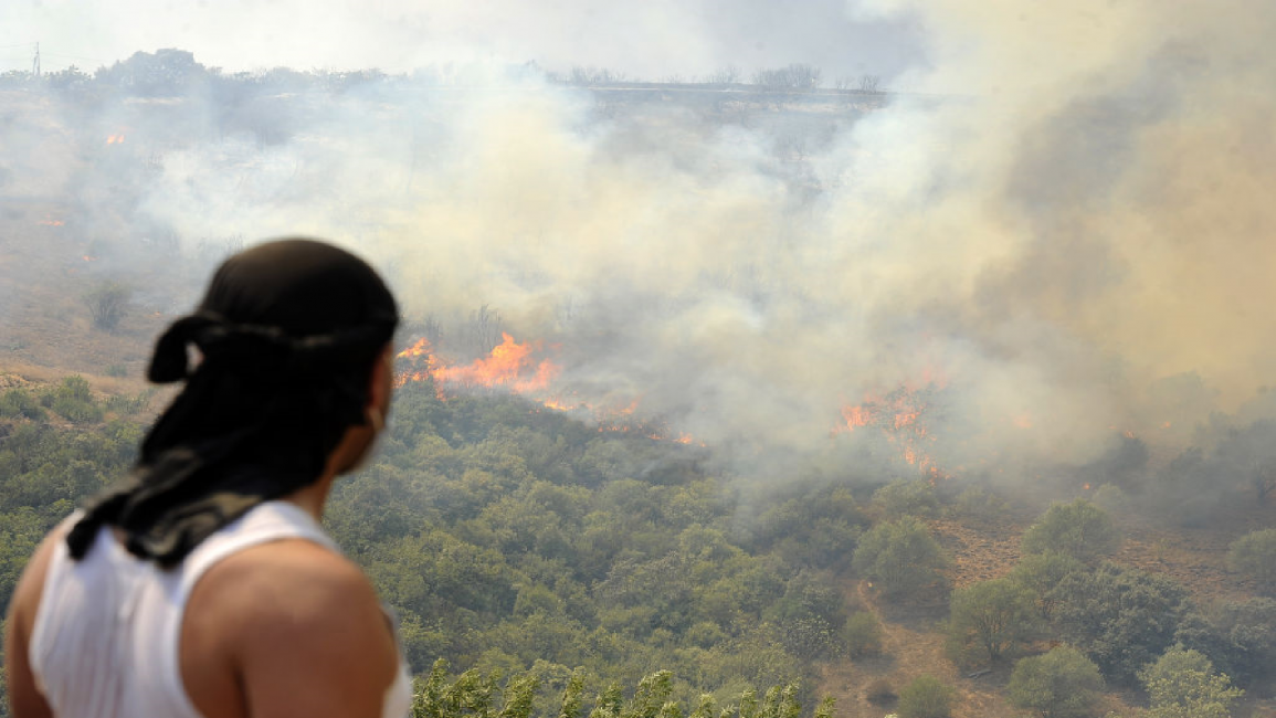 Man looks on as fires burn in Algeria forests