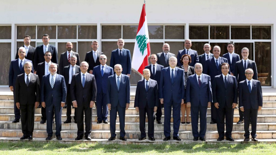 Lebanese President Michel Aoun meets with the new government of Najib Mikati, at the Baabda Palace in Beirut, Lebanon on September 13,