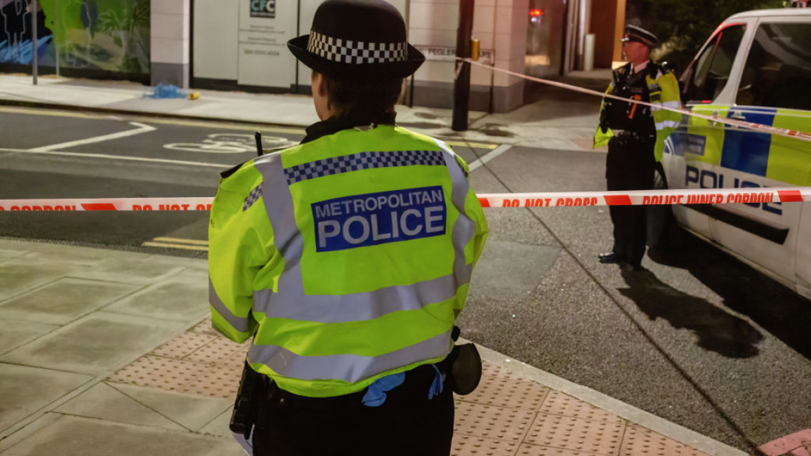 A British police officer stands next to a police cordon close to where Sabina Nessa was killed