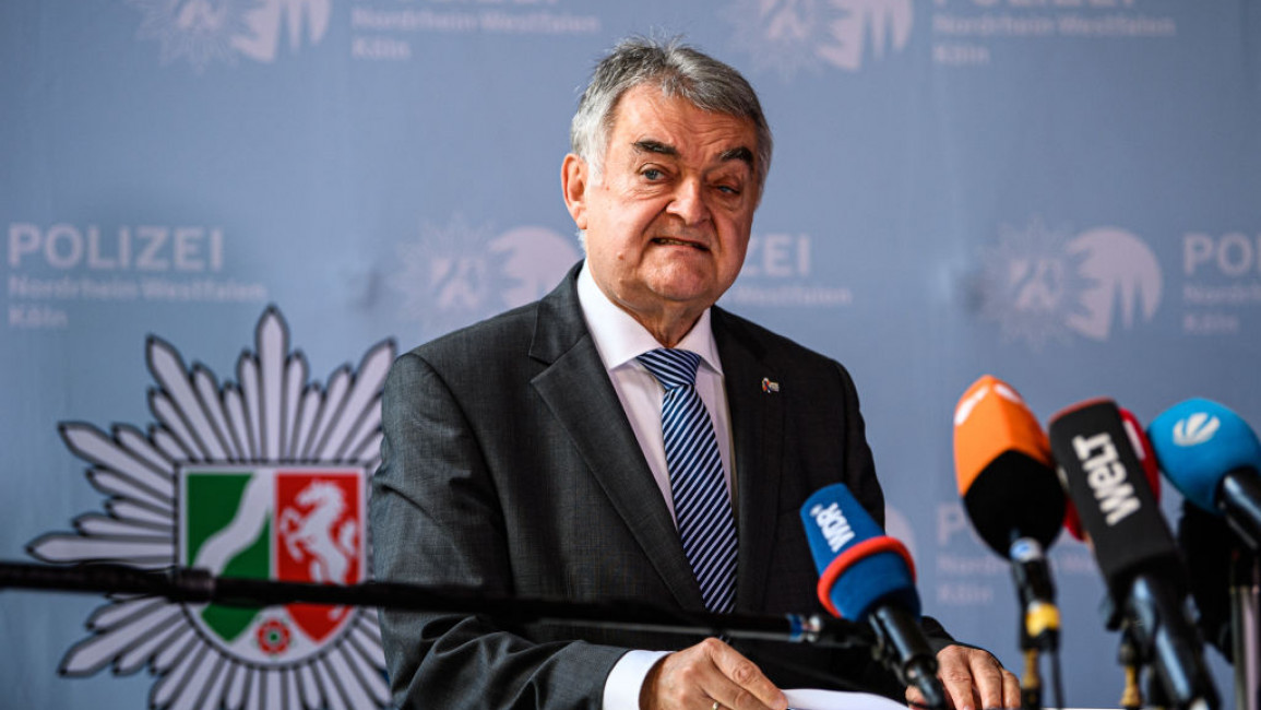 Herbert Reul, Interior Minister for the state of North Rhine-Westphalia, speaks to the media following the announcement by the state authorities that they have foiled a possible attack against the synagogue in the city of Hagen on September 16