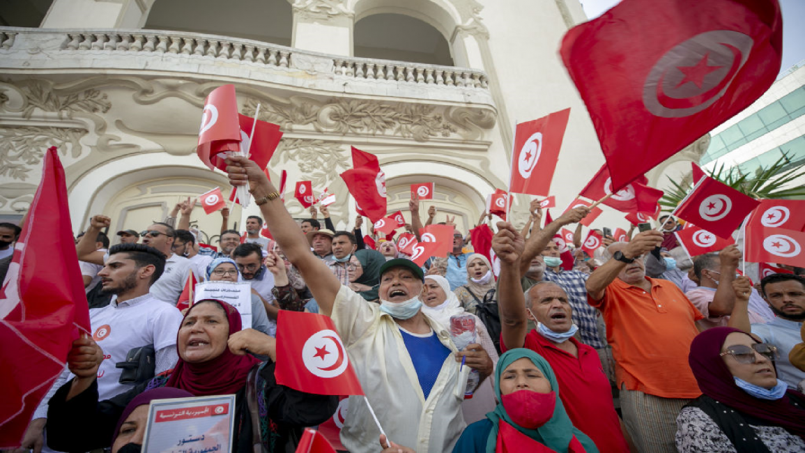 Tunisians protest against President Saied on Sept. 26, 2021