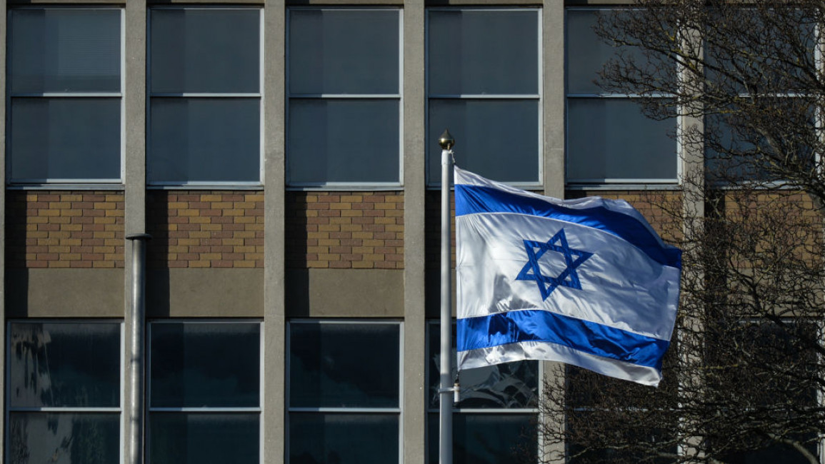An Israeli flag outside the Israeli embassy in Dublin