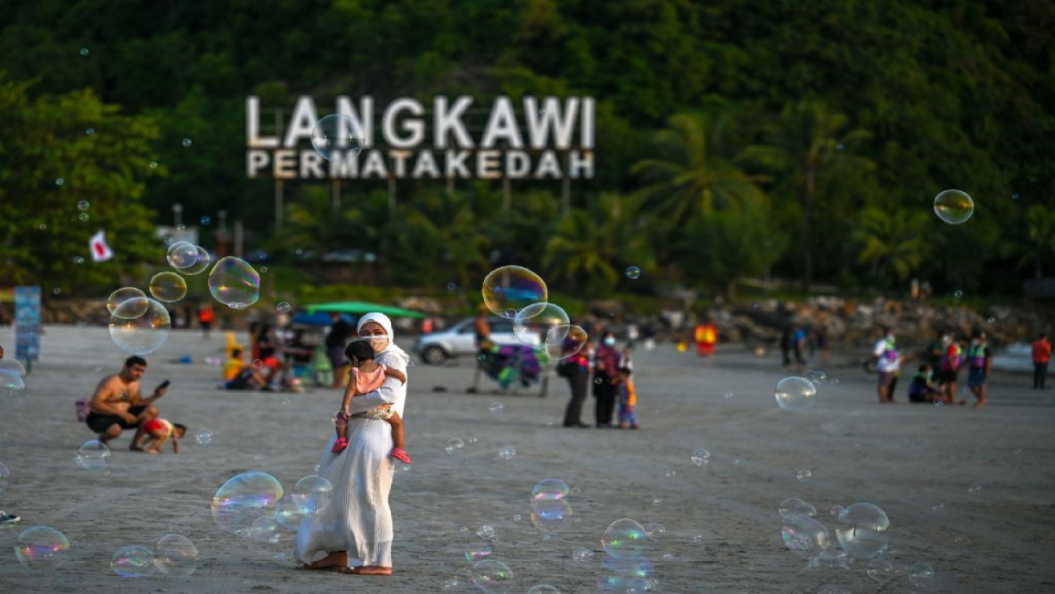 Tourists on Langkawi island in Malaysia