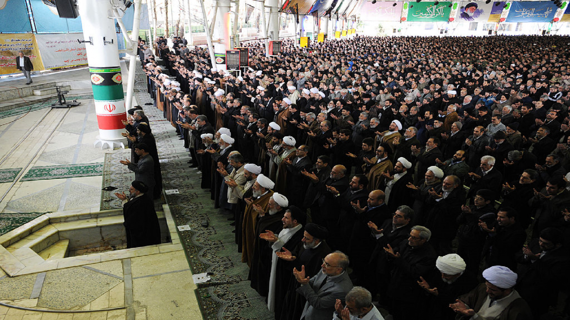 Worshippers pray in Tehran University, Iran
