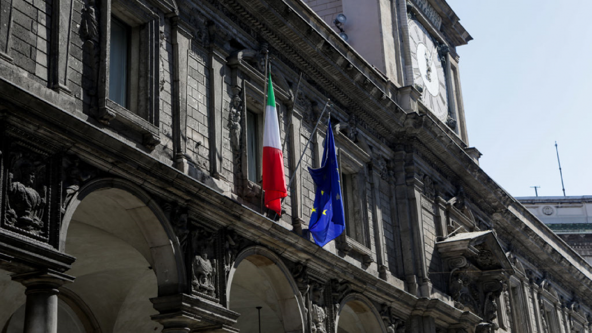 Italian, EU flags in Milan