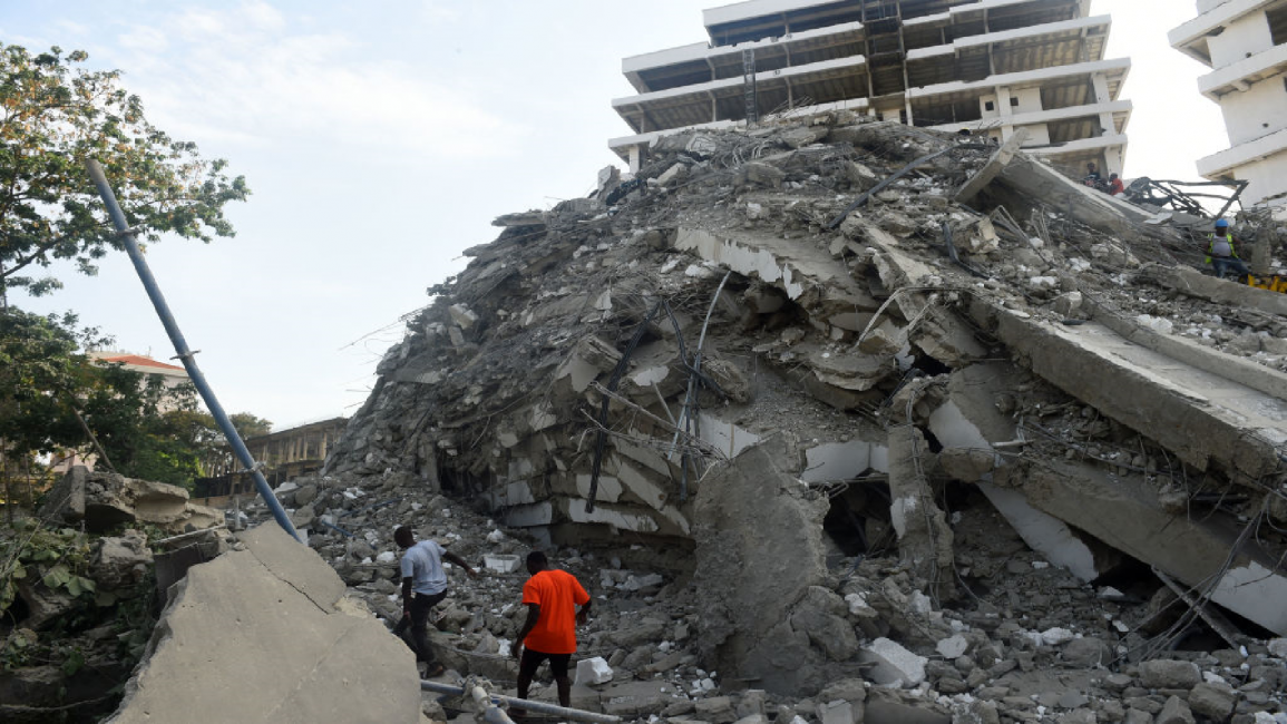 Rubble of collapsed building in Lagos, Nigeria