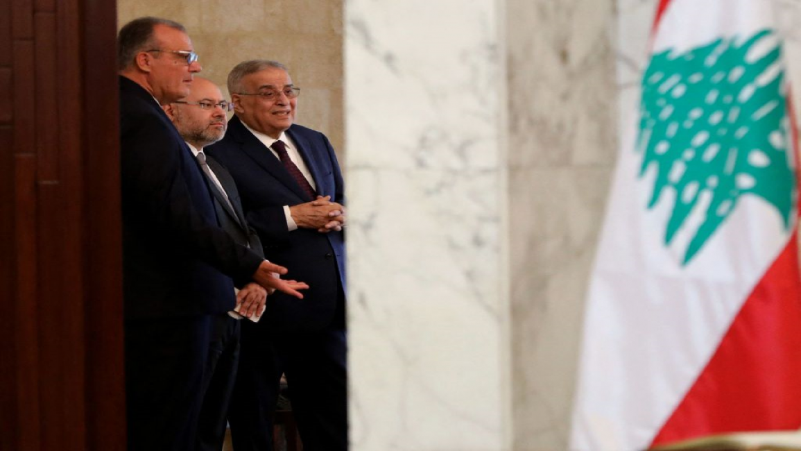 Lebanese ministers are seen at the Grand Serail