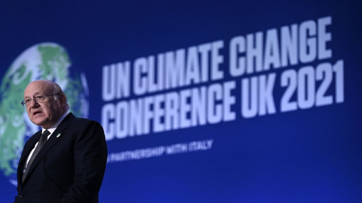 Lebanese PM Najib Mikati speaks at COP26 climate summit