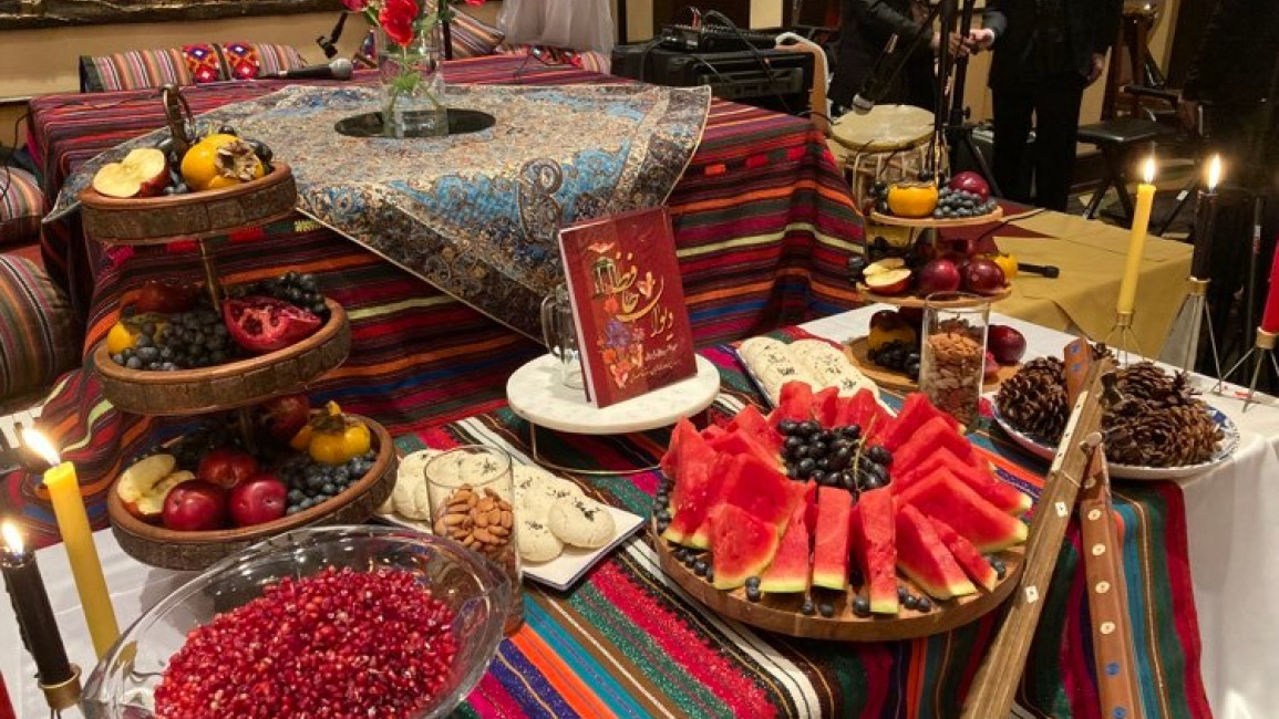 The Afghan community in the Washington DC area observed Shab-e-Yalda, the winter solstice, with a traditional display of pomegranates and watermelons. (The New Arab)
