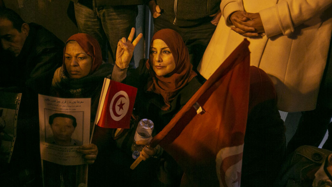 People gather for sit-in protest against Tunisian President Kais Saied's 'extraordinary decisions' in Tunis
