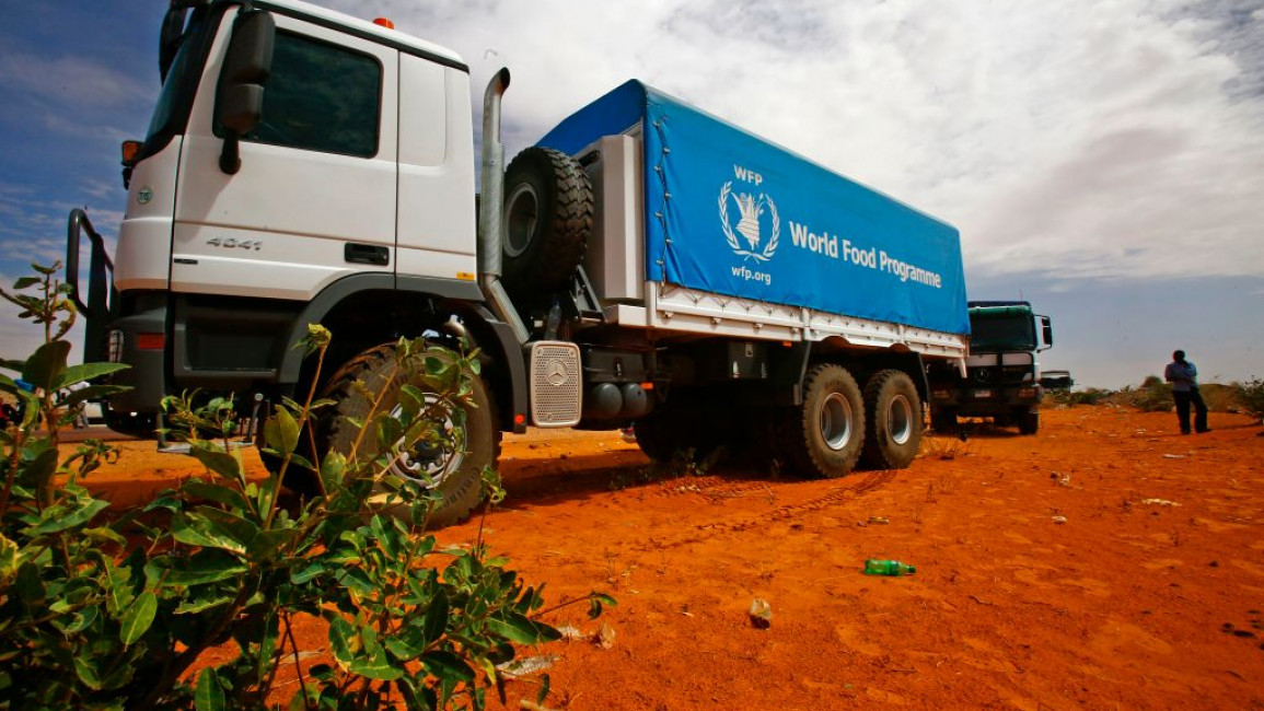 A truck with the World Food Programme logo on it