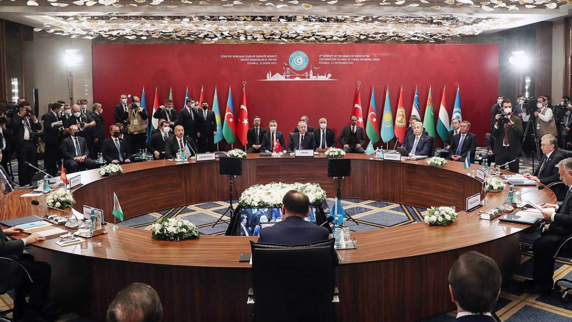 The 8th summit of the Turkic Council, now renamed the Organisation of Turkic States, in Istanbul in November. [Getty]