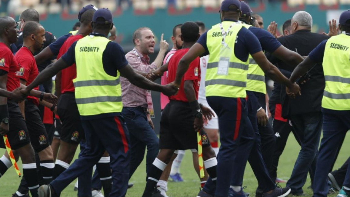 The referee's early ending of the match was greeted with fury by the Tunisian team [Getty]