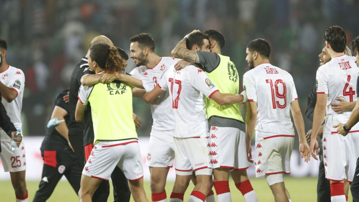 Tunisia's football team celebrating after their victory over Nigeria in the African Cup of Nations