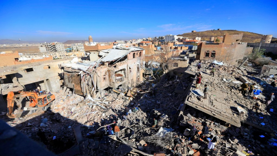 Damage following airstrikes on Sanaa, Yemen