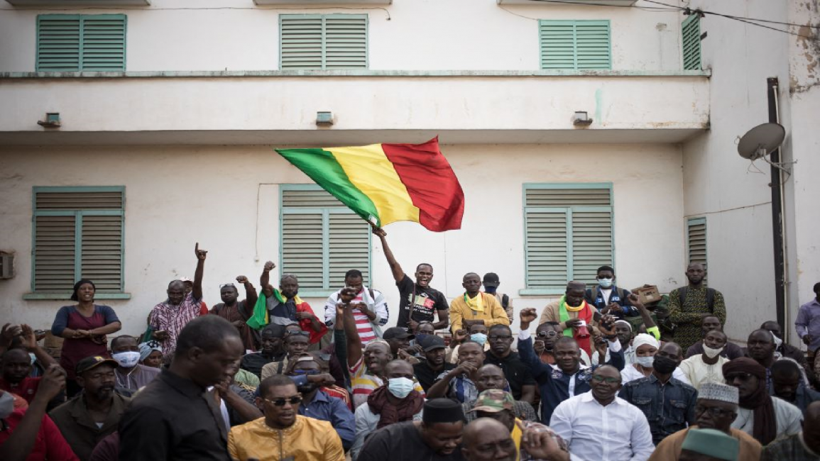 Protesters shout anti-French and anti Economic Community of West African States slogans in Mali