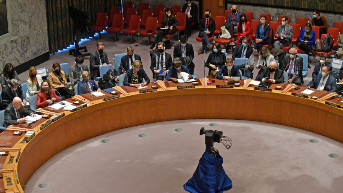 The United Nations Security Council meets at the UN Headquarters in New York City