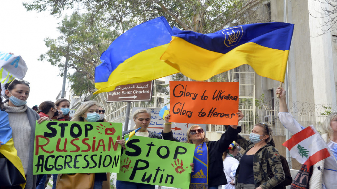 Anti-war Ukraine protest outside Russian embassy Lebanon