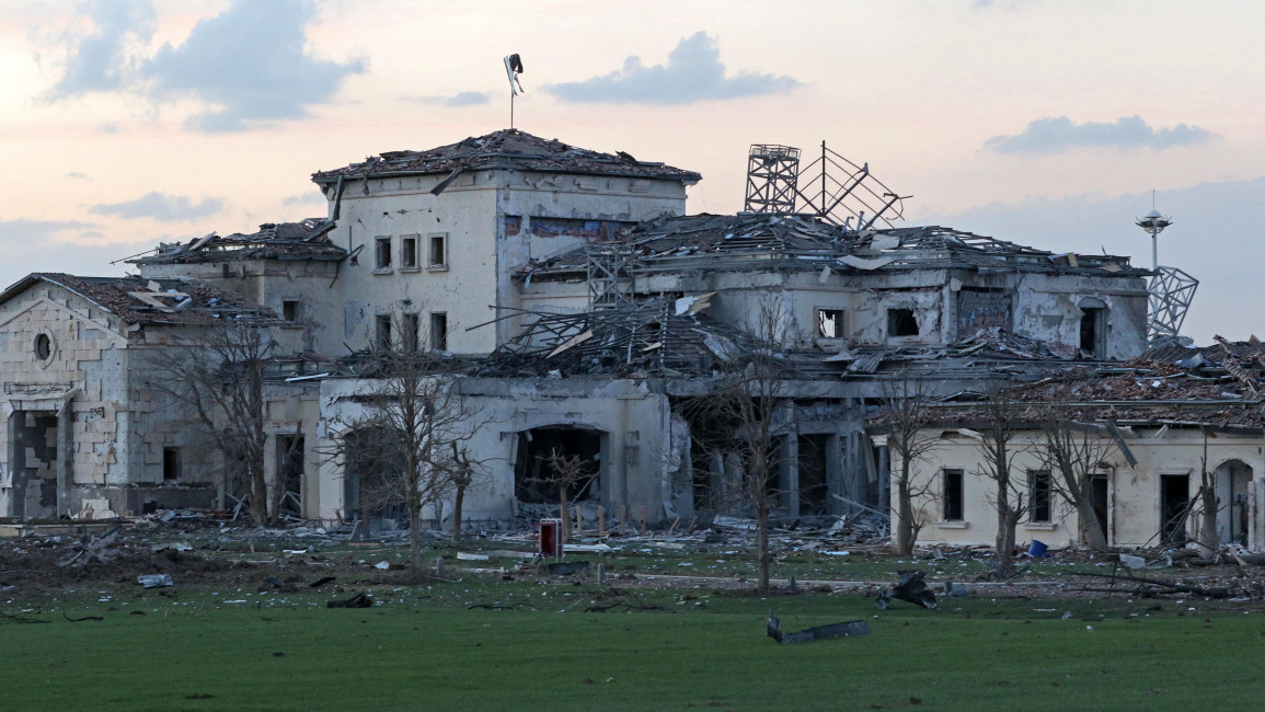 A general view shows the damaged mansion of Baz Karim Barzinji following an overnight attack in Arbil, the capital of the northern Iraqi Kurdish autonomous region, on March 13, 2022, Getty images. 