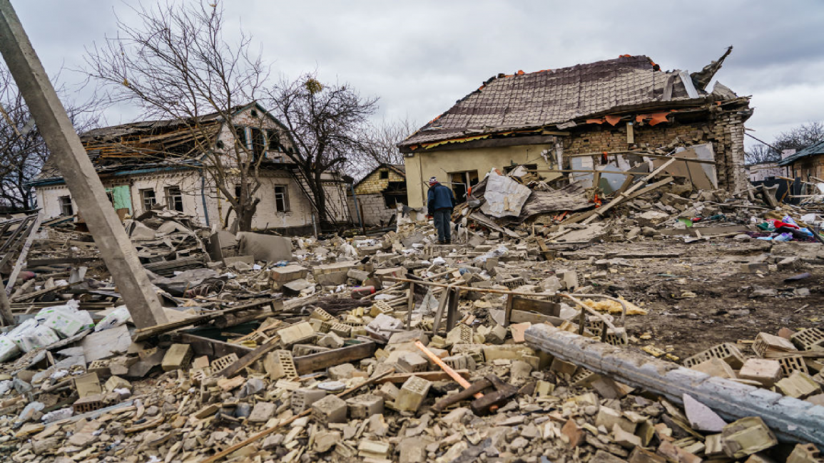 Homes destroyed in airstrikes in Markhalivka, Ukraine