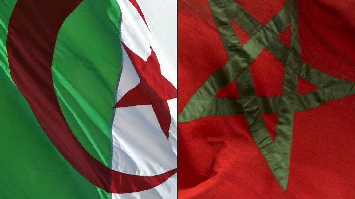 The Algerian flag (left) next to the Moroccan flag (right)