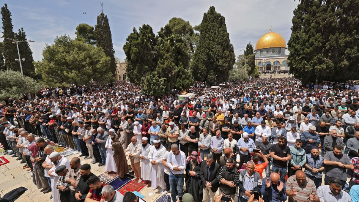 Thousands of Palestinians gathered for Friday prayers at the Al-Aqsa Mosque [Getty]
