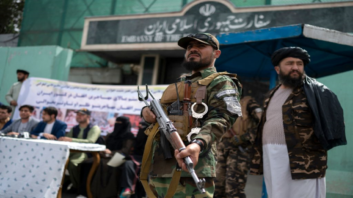 Taliban security outside Iranian embassy in Afghanistan