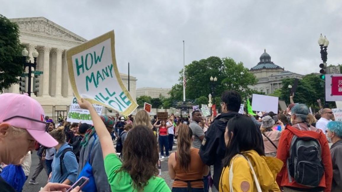 Abortion rights demonstrators gathered in cities across the United States on Saturday to demand protection of Roe v. Wade. (Brooke Anderson/The New Arab)