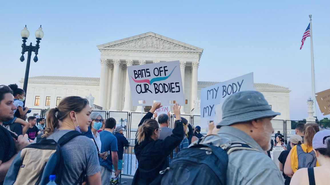 Demonstrators in front of the US Supreme Court continue to protest overturning of the federal protection of abortion rights. (Brooke Anderson/TNA)