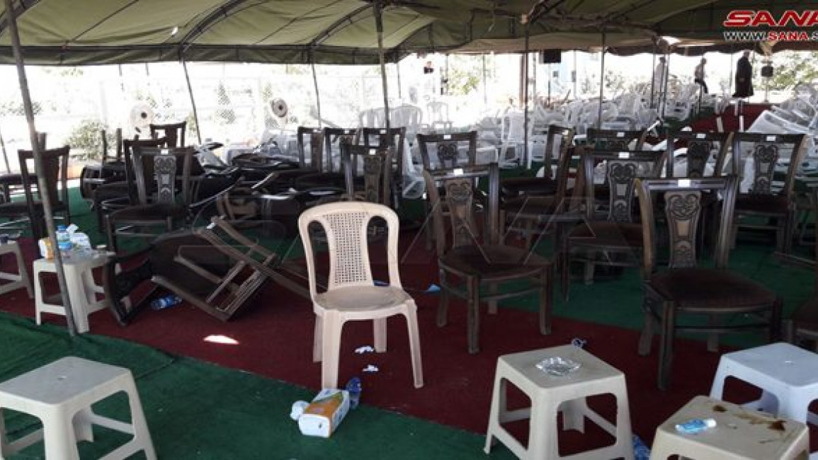 Chairs lie astray after a bombing at the Hagia Sofia Church in northwest Syria. (SANA)