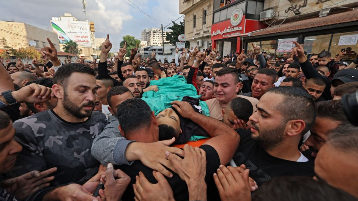 Mourners carried the body of Mohamed Khalaf, one of the Palestinians killed by Israel in Jenin [Getty]
