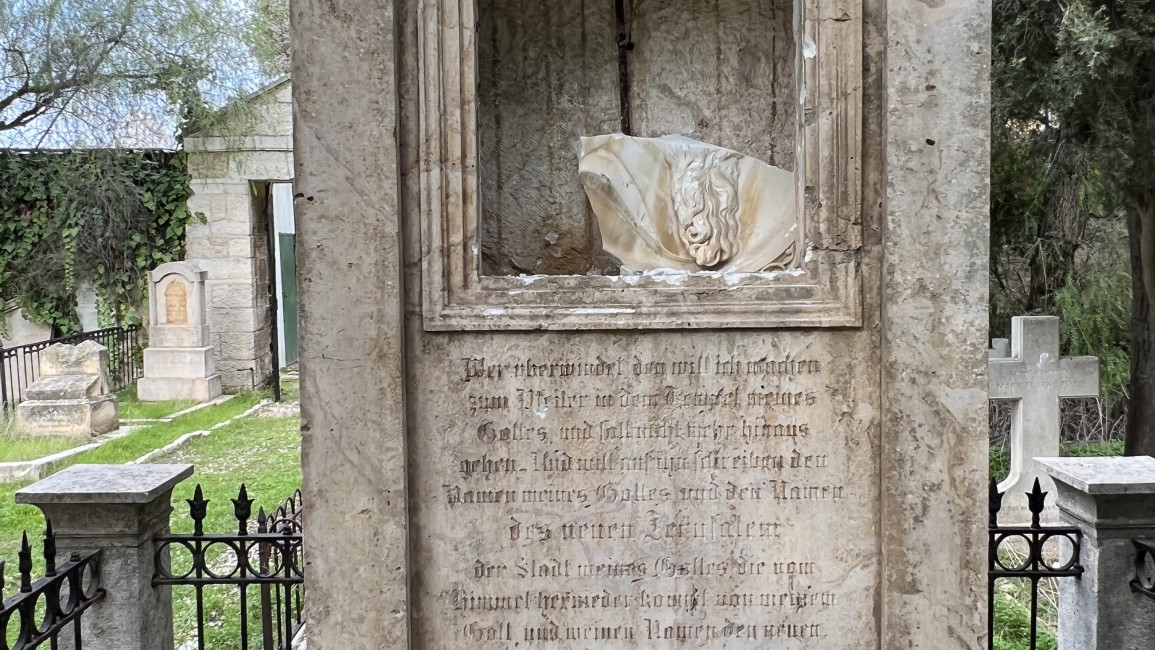 The vandals also shattered the tombstone of the Anglican Bishop Samuel Gobat, who established the cemetery in 1848. 