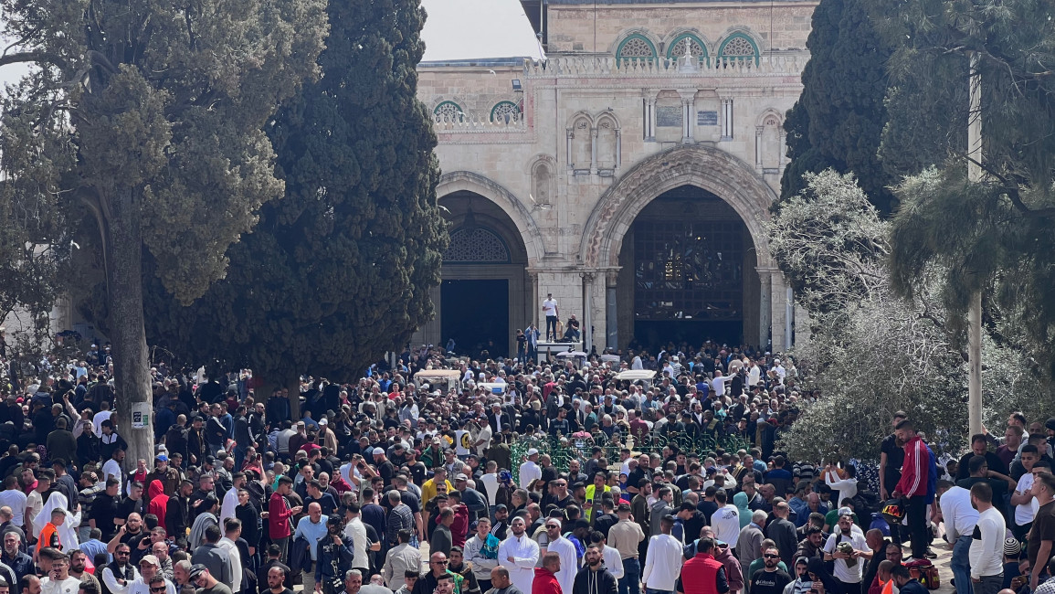 Muslim worshipers at the Al-Aqsa during the first Friday of Ramadan. Ibrahim Husseini/TNA