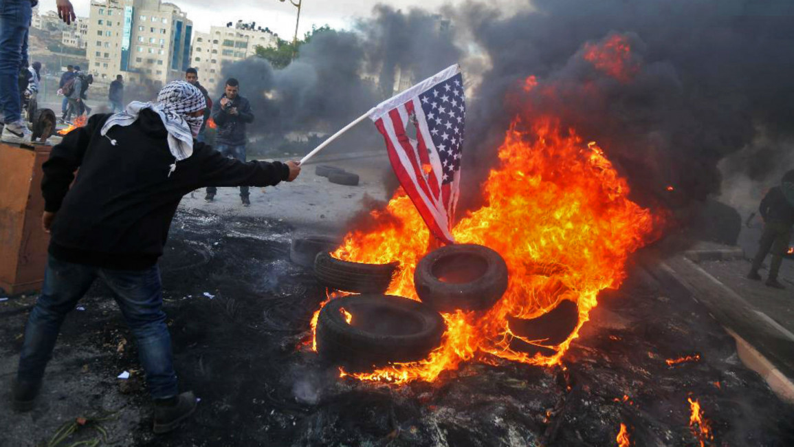 American flag Jerusalem protests