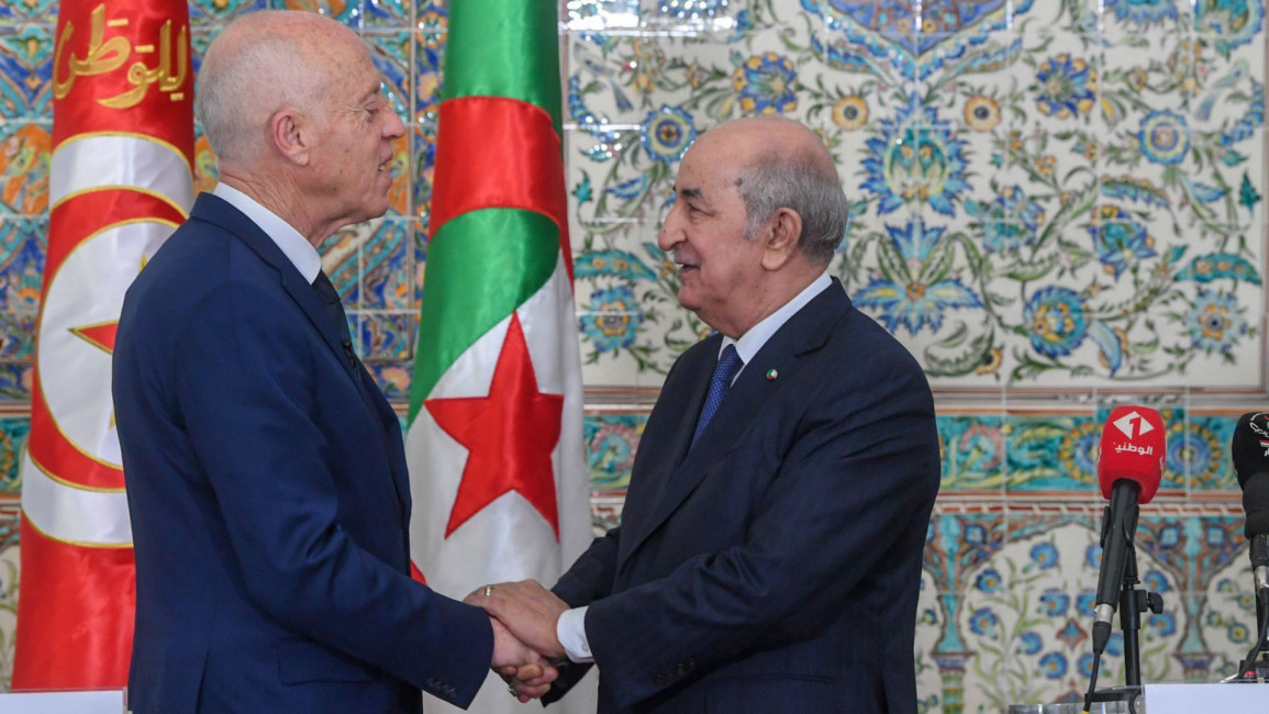 Algerian President Abdelmadjid Tebboune, Tunisian President Kais Saied 