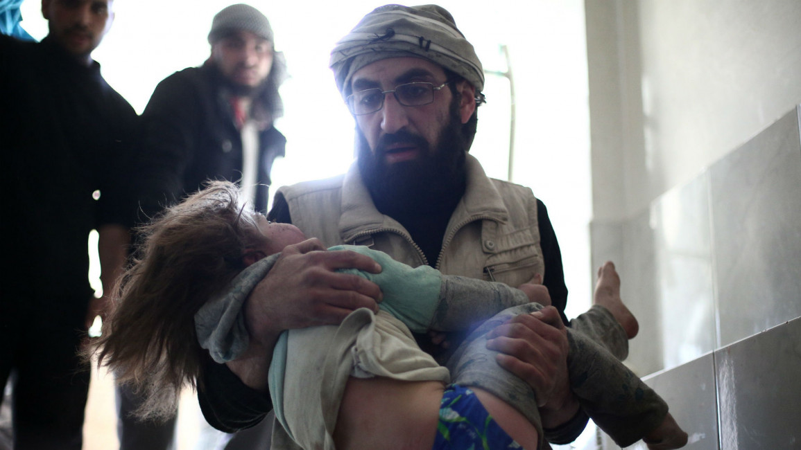 Douma Syria child and father