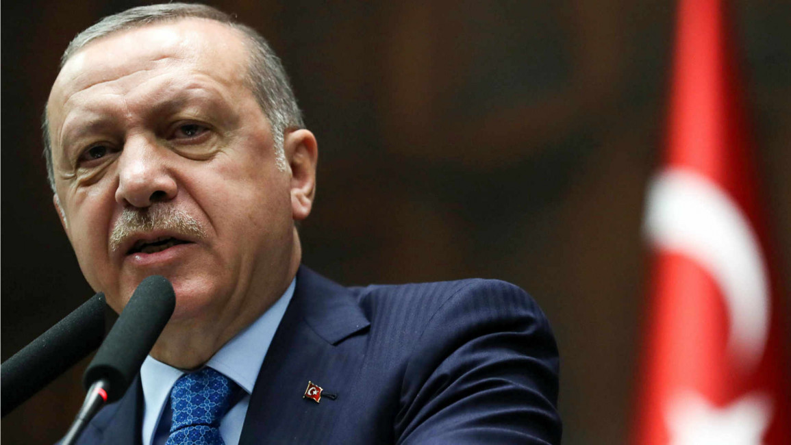 Erdogan giving speech during AK meeting in Ankara