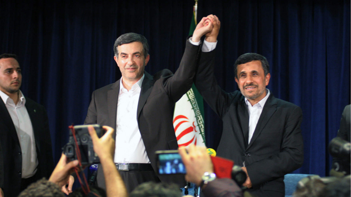 Ahmadinejad and Esfandyar Rahim Mashaie at a press conference