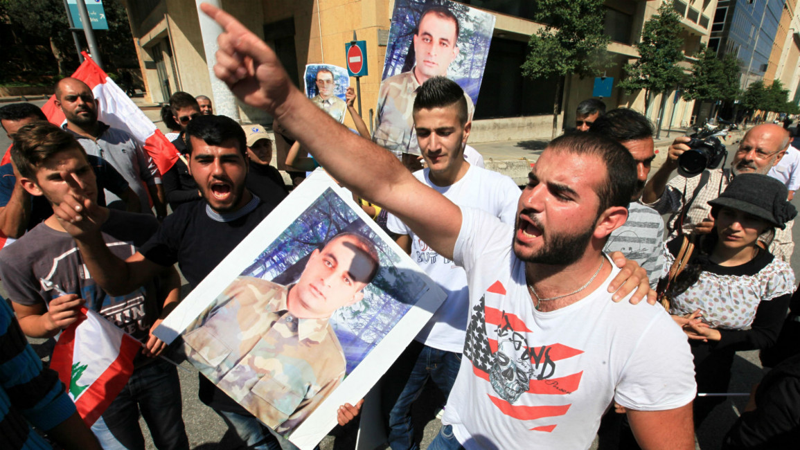 Family protest Lebanon soldiers Arsal Beirut Englishsite
