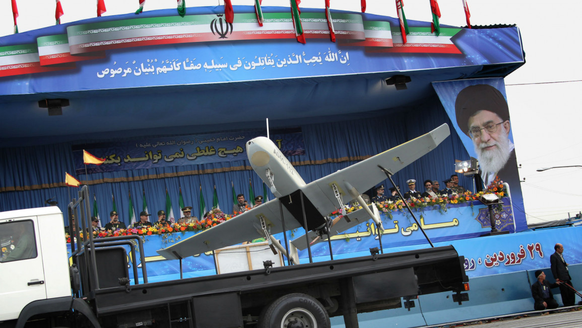 An Iranian-made drone is paraded during 